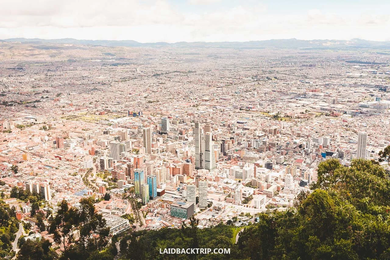 Bogotá Colombia city skyline and Monserrate mountain